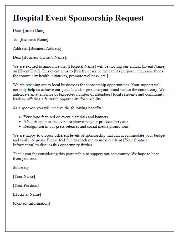 Letter template of hospital event sponsorship request for local businesses