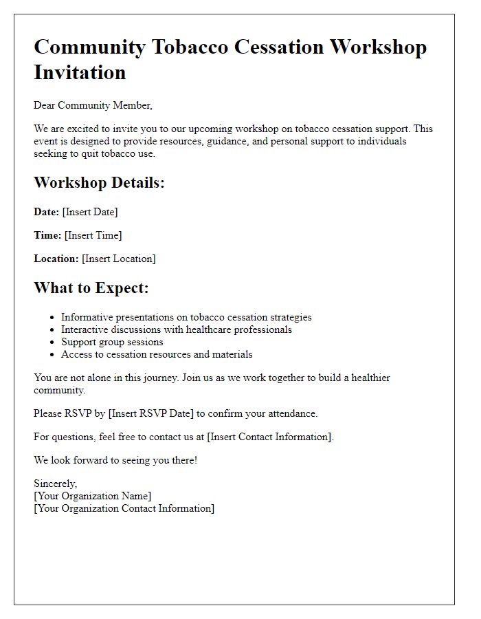 Letter template of community workshops for tobacco cessation support