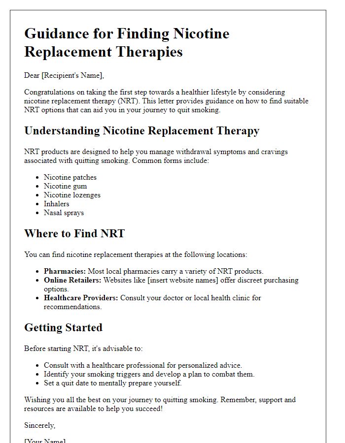 Letter template of guidance for finding nicotine replacement therapies