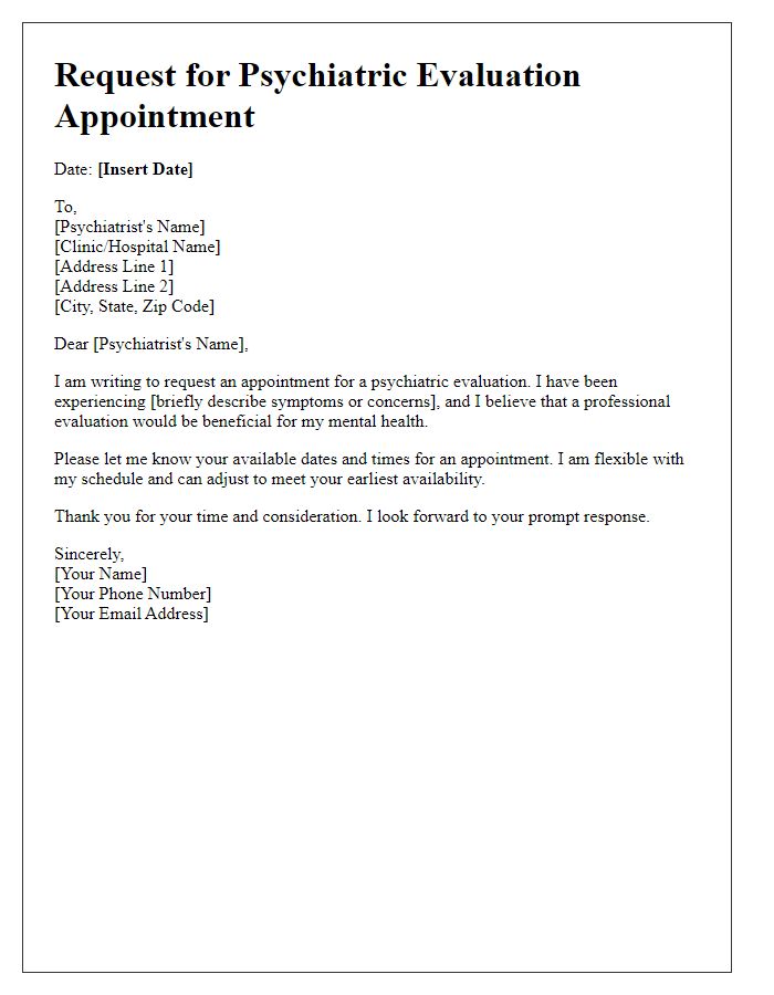 Letter template of request for psychiatric evaluation appointment