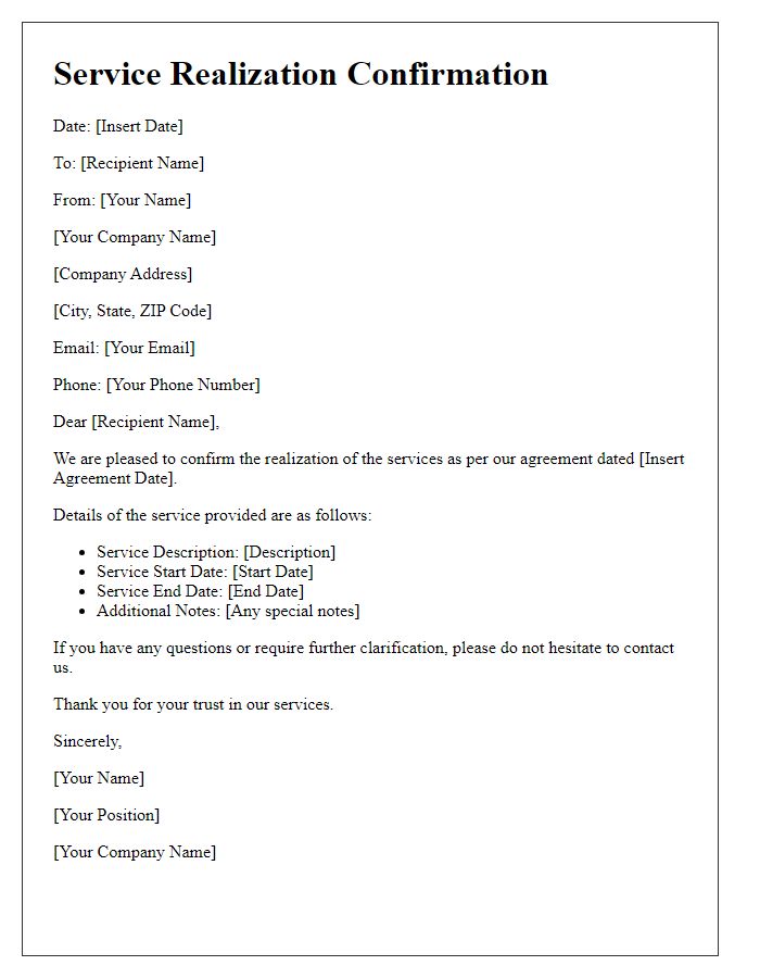 Letter template of Service Realization Confirmation