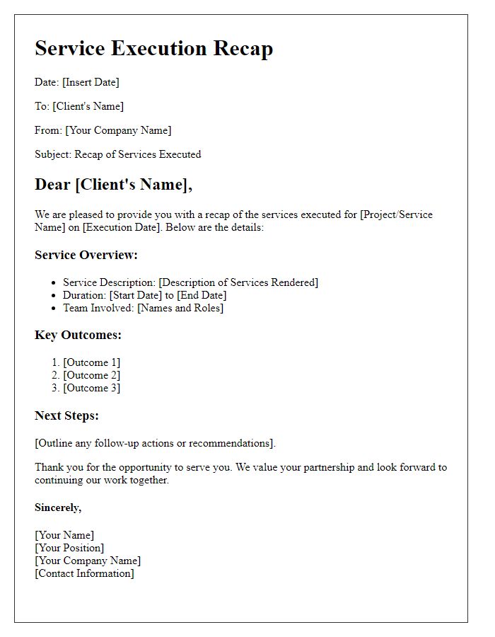 Letter template of service execution recap.