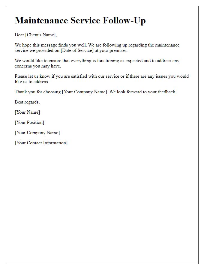 Letter template of maintenance service follow-up communication