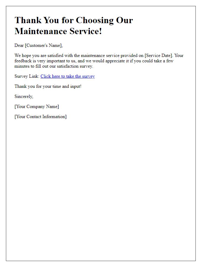 Letter template of maintenance service satisfaction survey