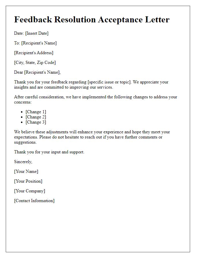 Letter template of feedback resolution acceptance