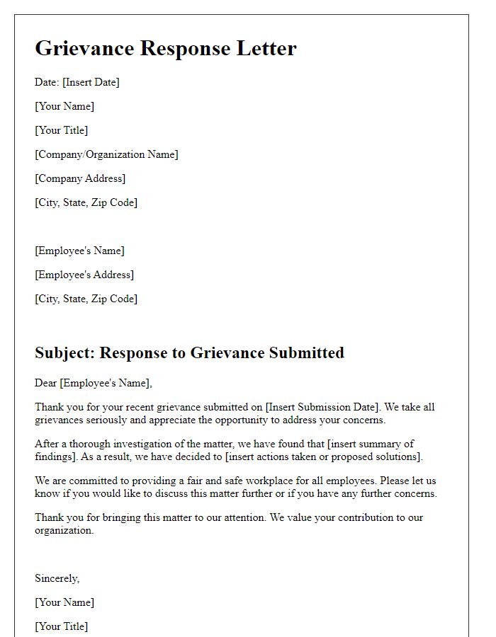 Letter template of grievance handling response