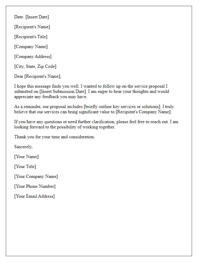 Letter template of follow-up on service proposal