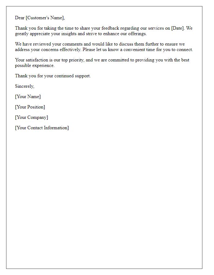 Letter template of follow-up regarding service feedback