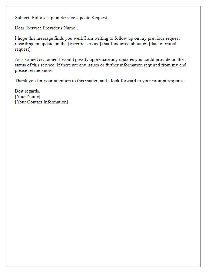 Letter template of follow-up request for service update