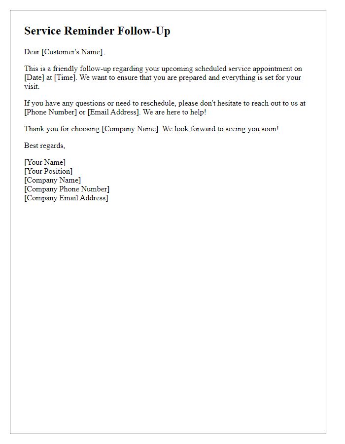 Letter template of follow-up for scheduled service reminder