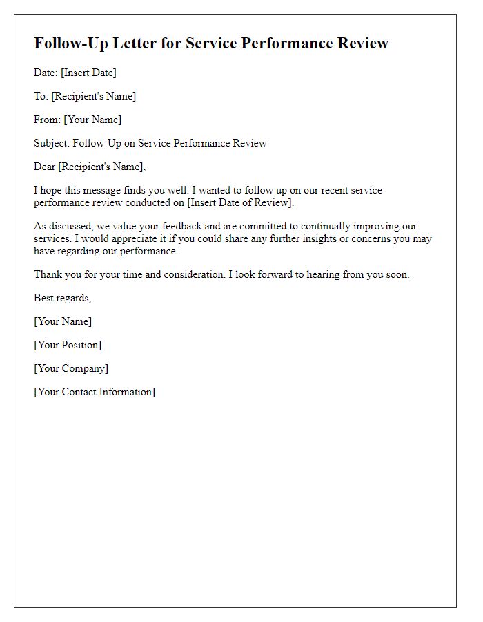 Letter template of follow-up for service performance review