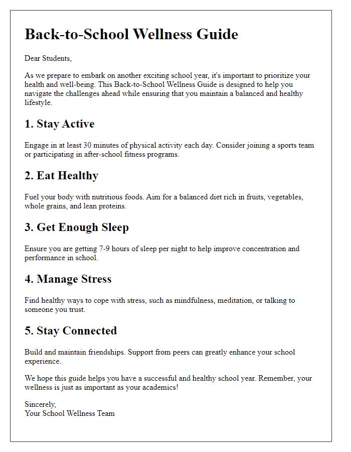 Letter template of Back-to-School Wellness Guide for Students