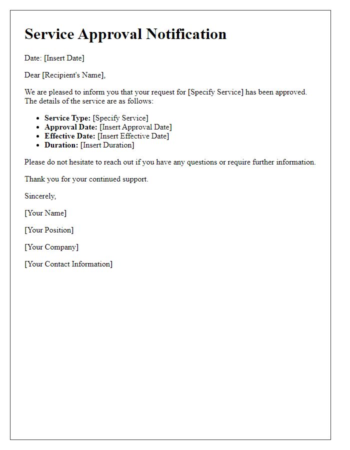 Letter template of service approval notification