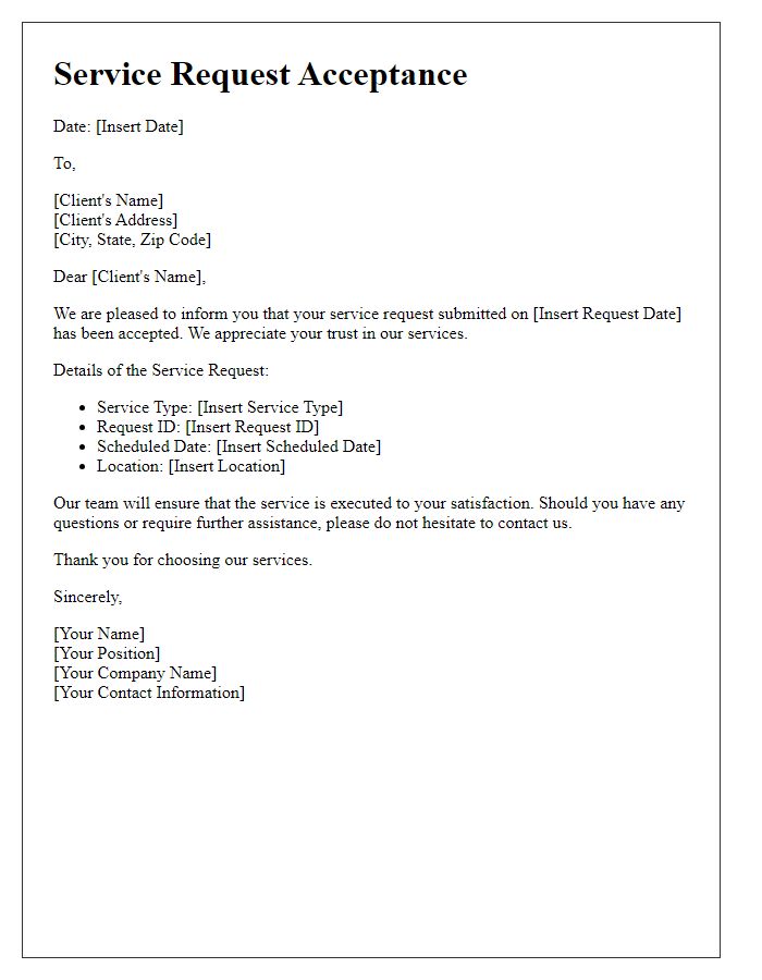 Letter template of service request acceptance