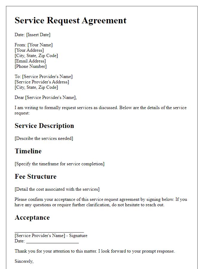 Letter template of service request agreement