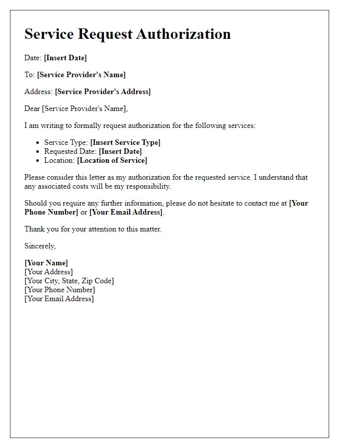 Letter template of service request authorization