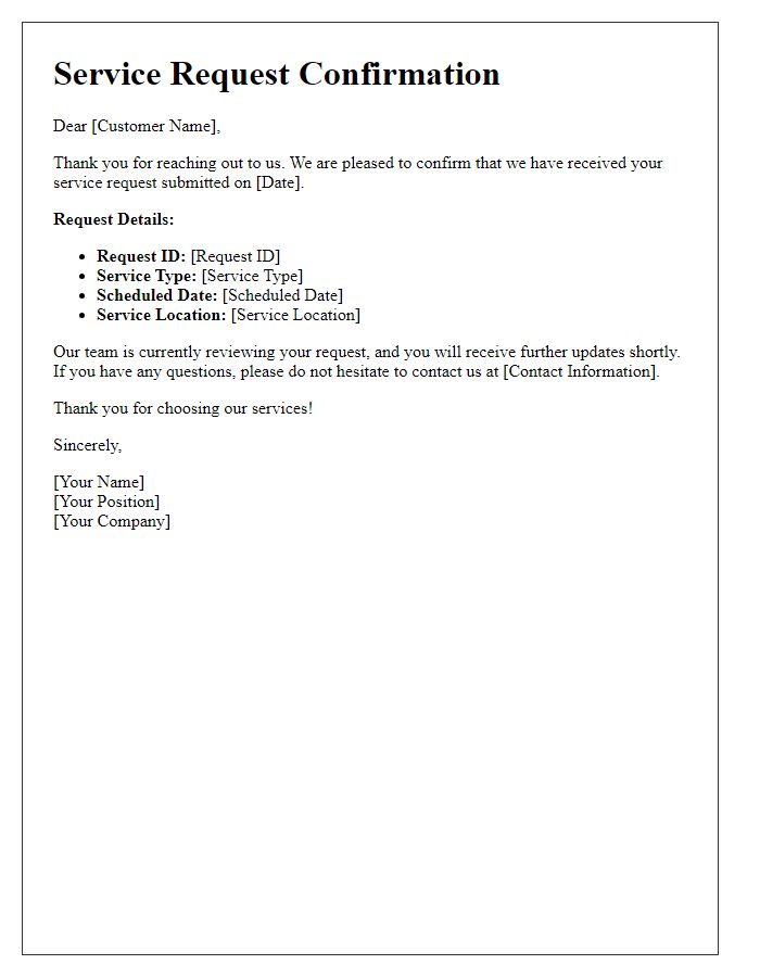 Letter template of service request confirmation