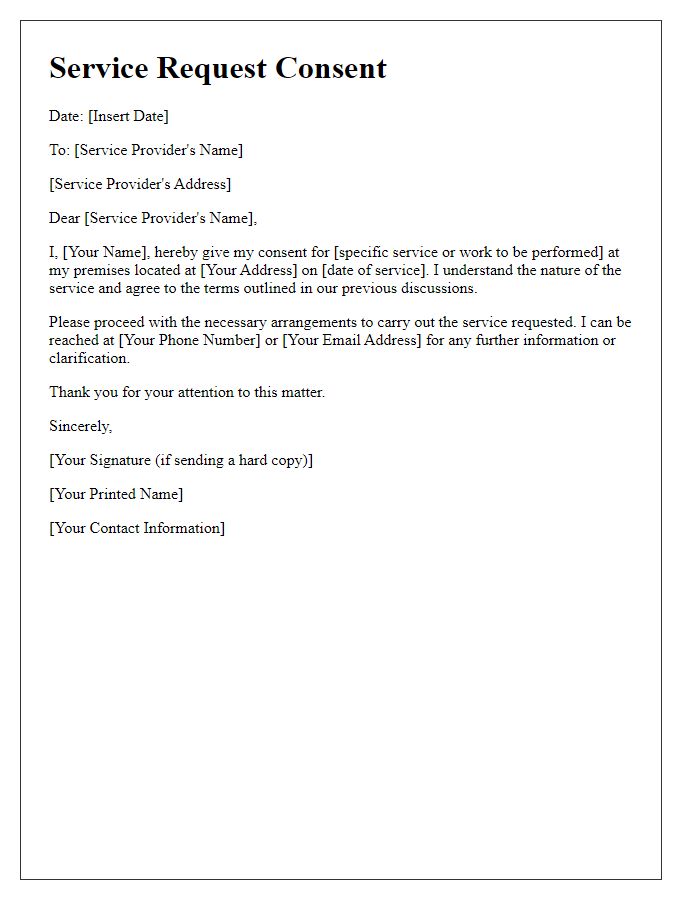 Letter template of service request consent