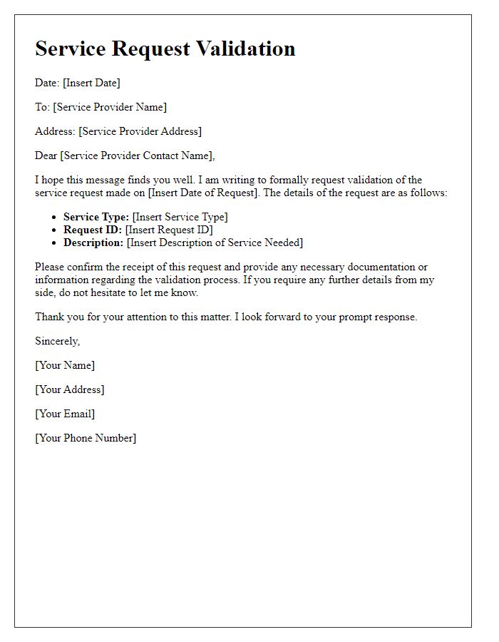 Letter template of service request validation