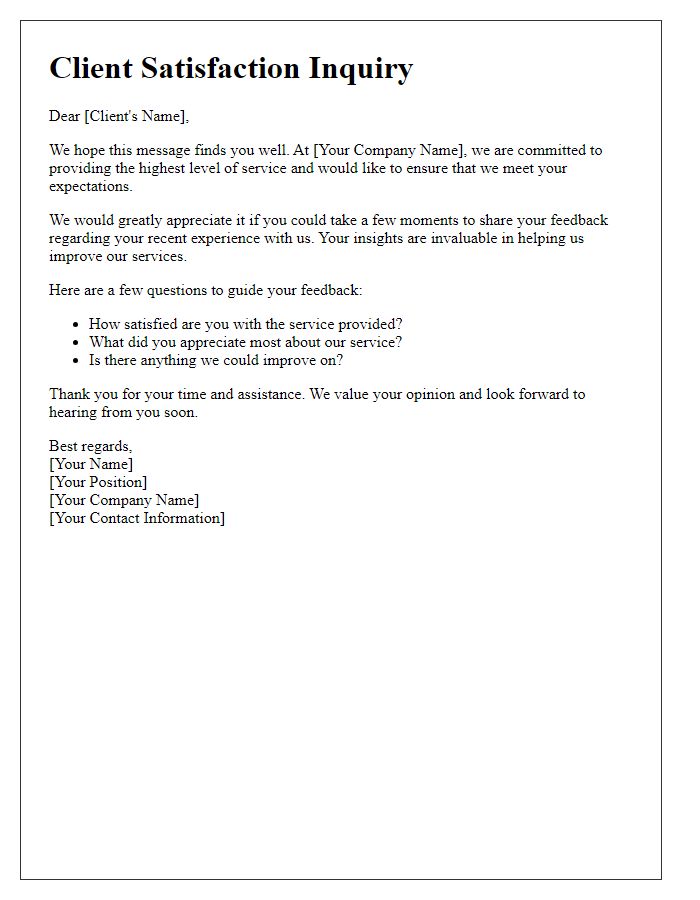 Letter template of client satisfaction inquiry