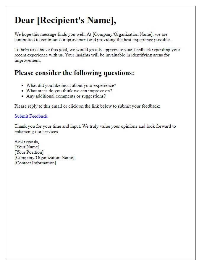 Letter template of feedback collection for improvement