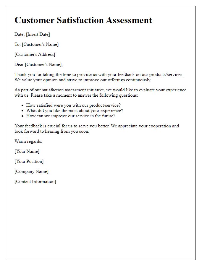 Letter template of satisfaction assessment correspondence