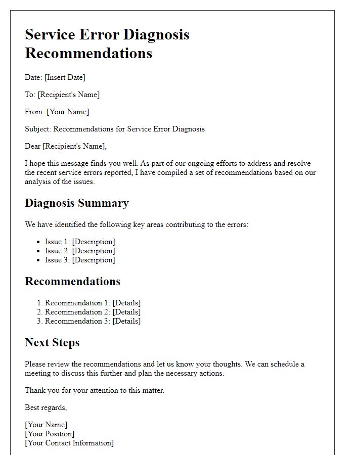 Letter template of service error diagnosis recommendations