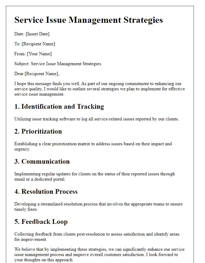 Letter template of service issue management strategies