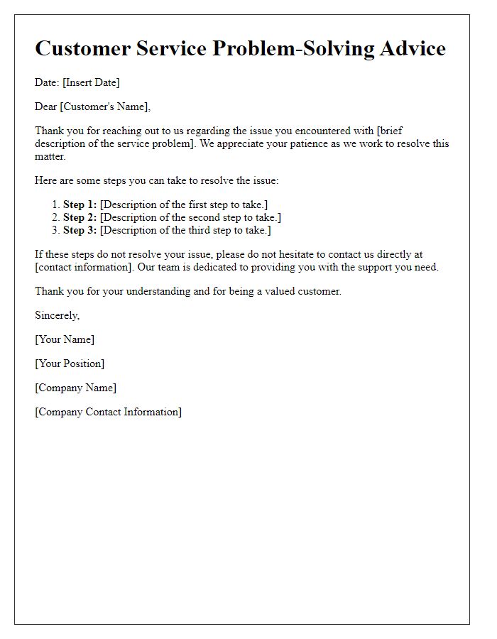 Letter template of service problem-solving advice