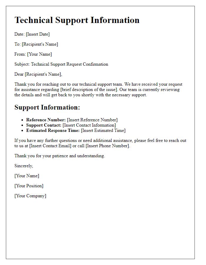 Letter template of service technical support information