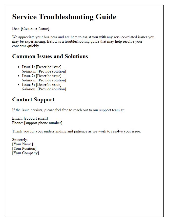 Letter template of service troubleshooting guide