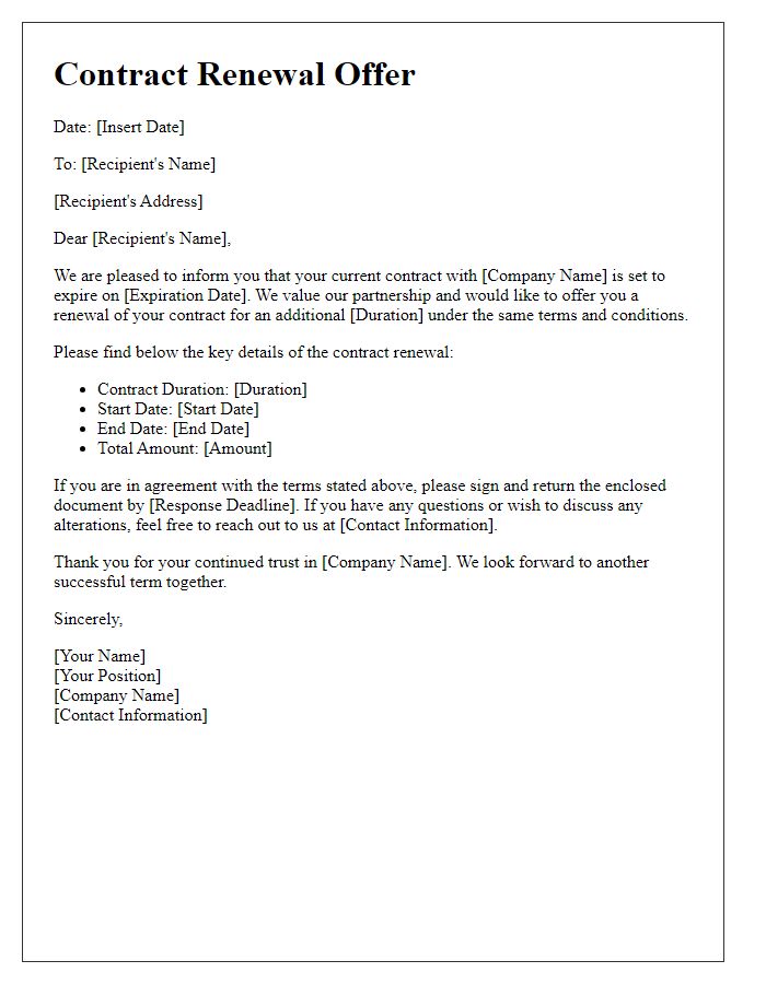 Letter template of Contract Renewal Offer