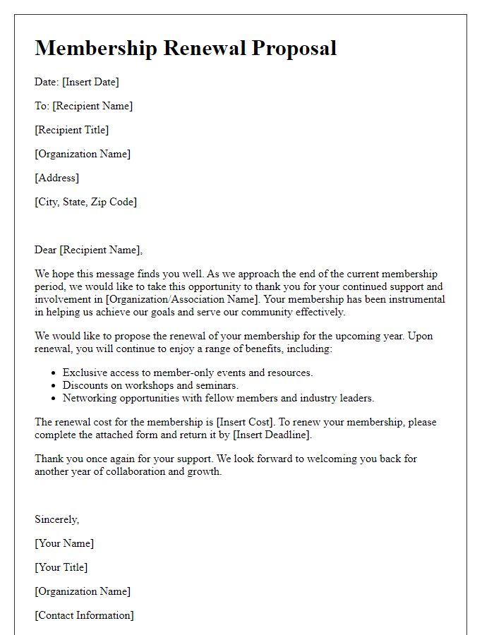 Letter template of Membership Renewal Proposal