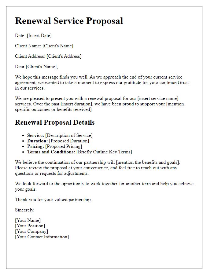 Letter template of Renewal Service Proposal for Valued Clients