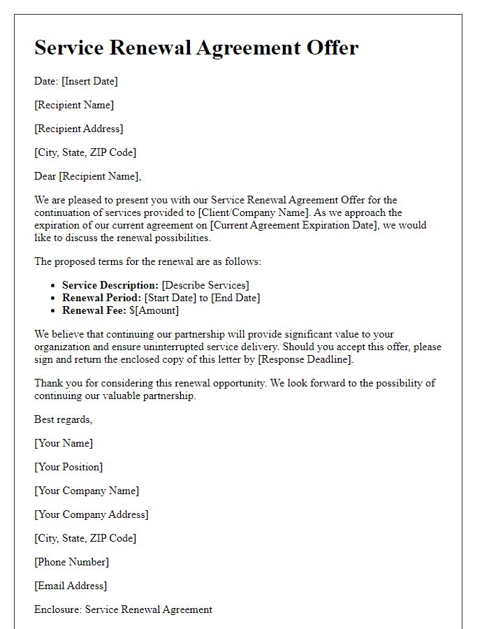 Letter template of Service Renewal Agreement Offer