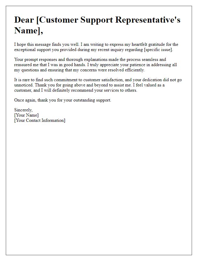 Letter template of gratitude for outstanding customer support.