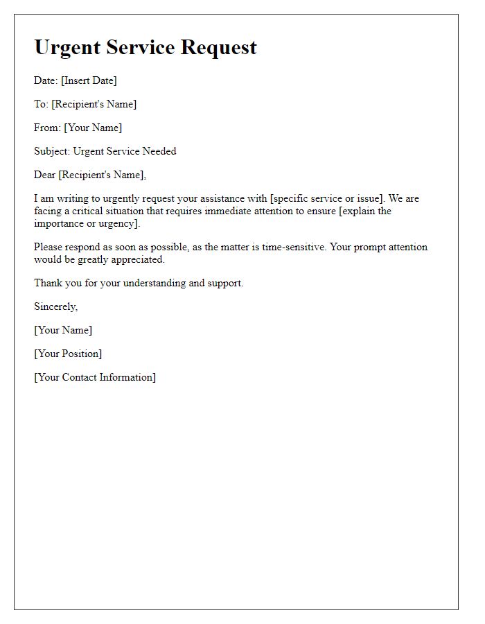 Letter template of urgent service communication