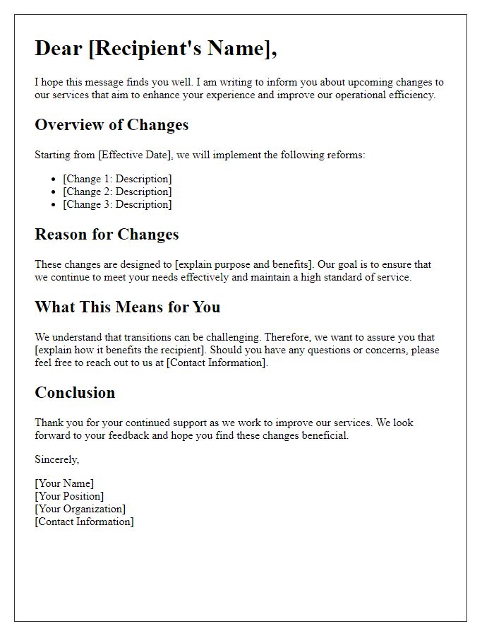 Letter template of service reform communication