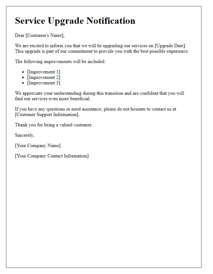 Letter template of service upgrade notification