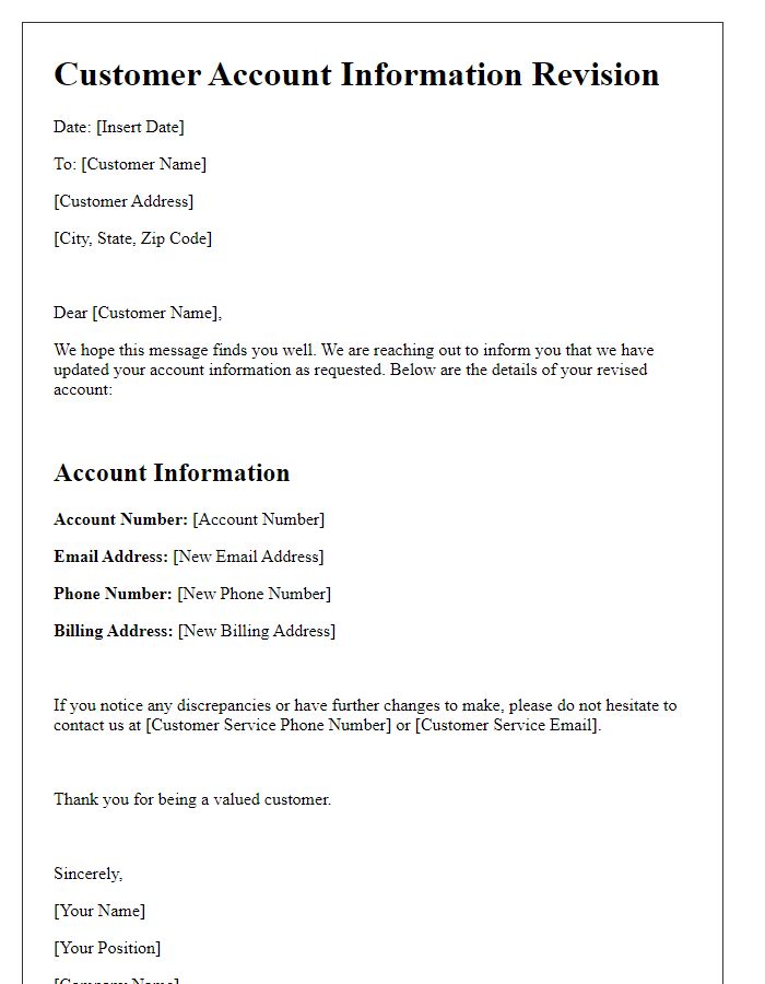 Letter template of Customer Account Information Revision