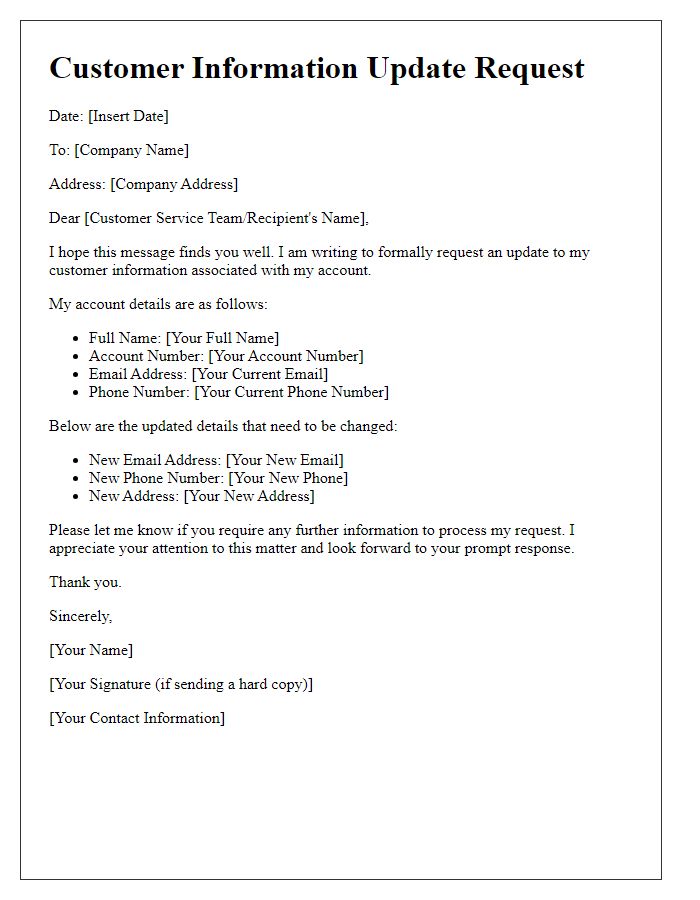 Letter template of Customer Information Update Request