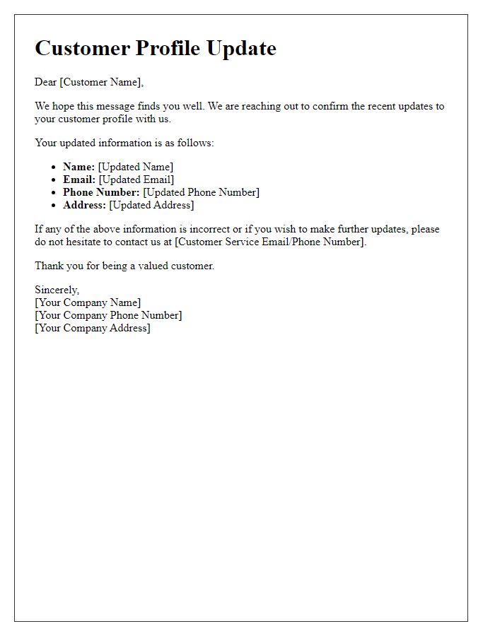 Letter template of Customer Profile Update