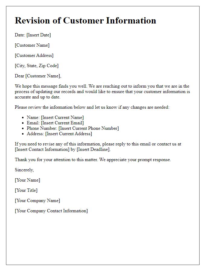 Letter template of Revision of Customer Information