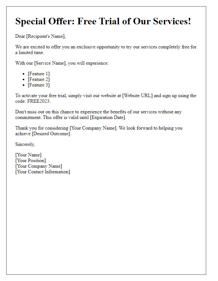Letter template of free trial offer for our services