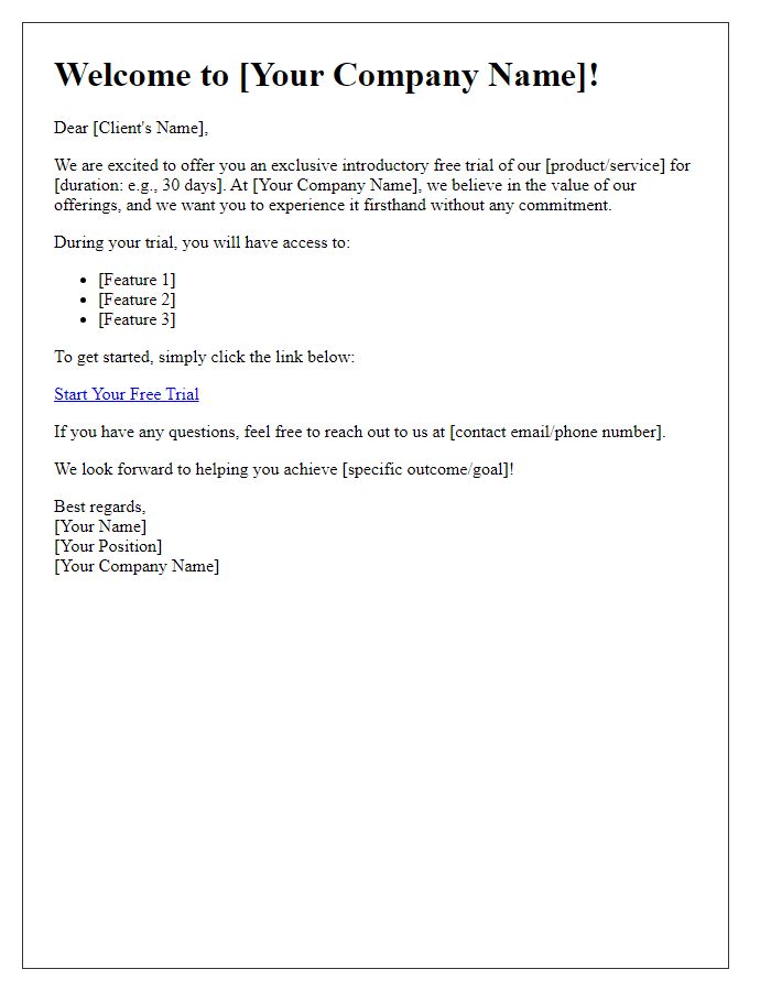 Letter template of introductory free trial for potential clients