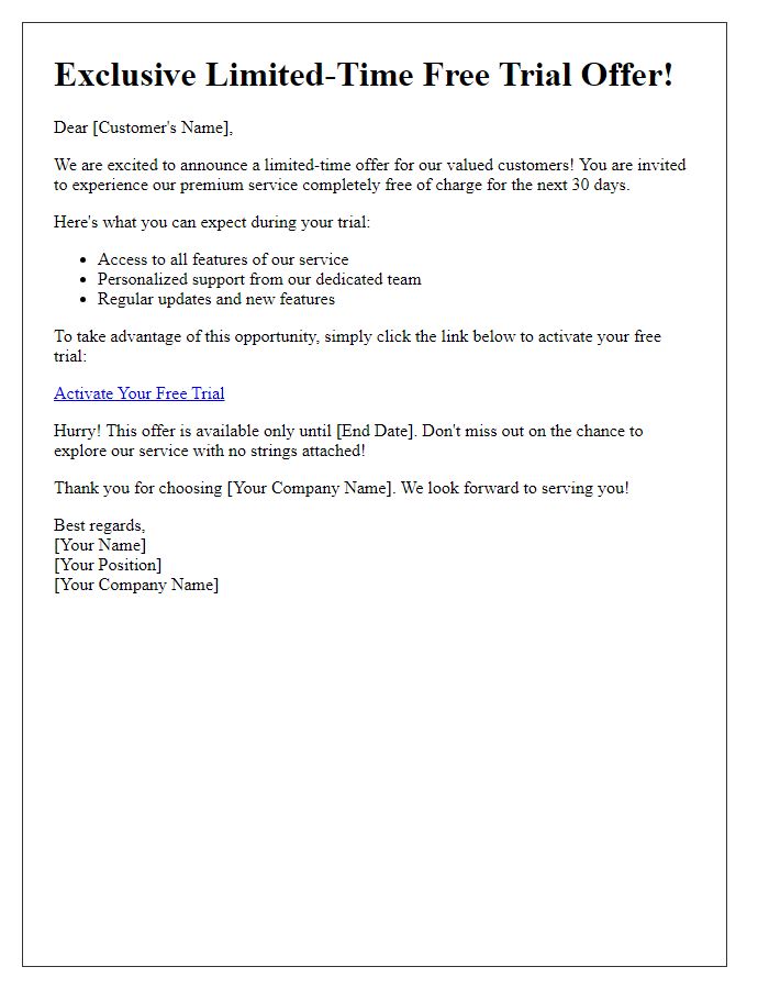 Letter template of limited-time free service trial