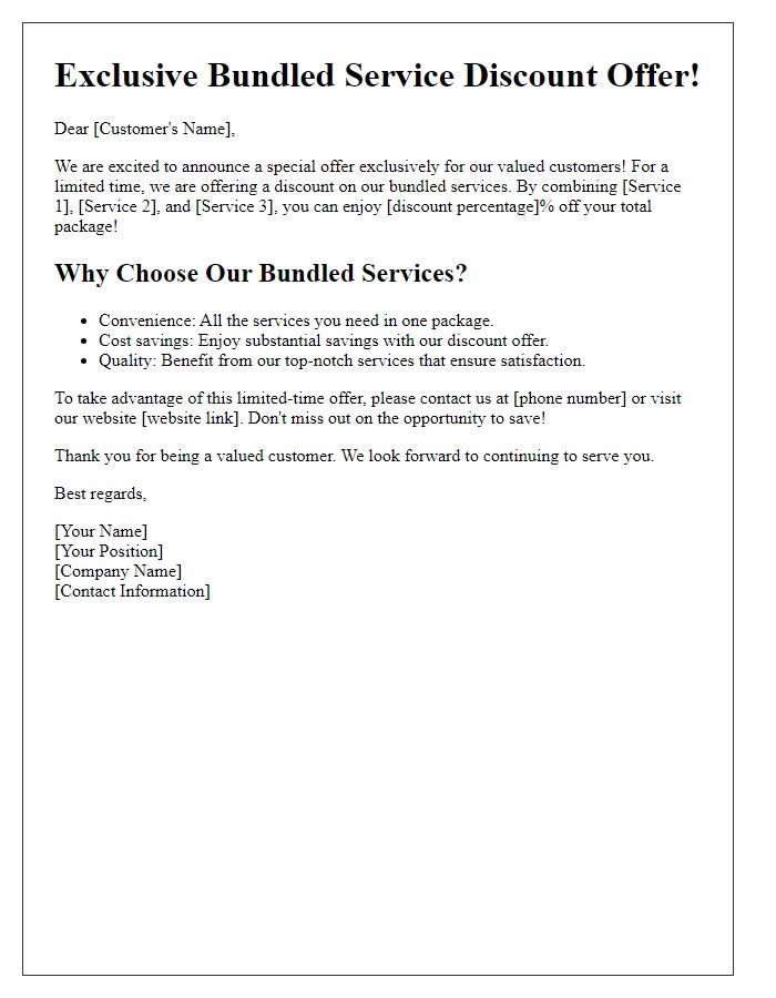 Letter template of bundled service discount offer