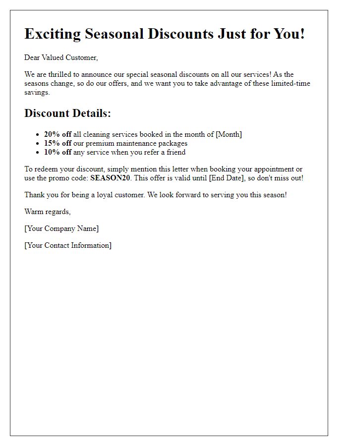 Letter template of seasonal service discount announcement