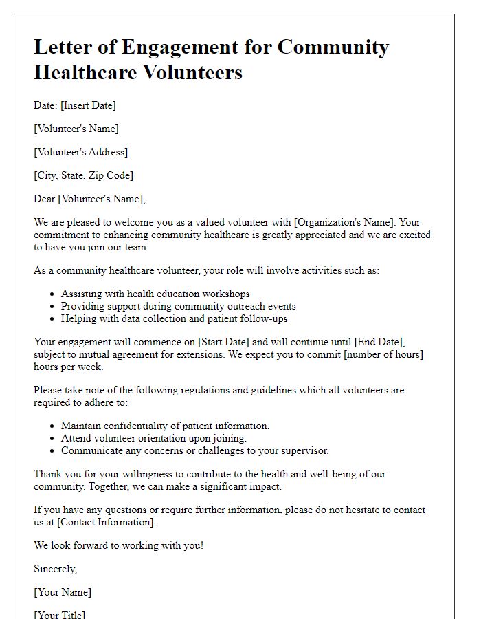 Letter template of engagement for community healthcare volunteers.