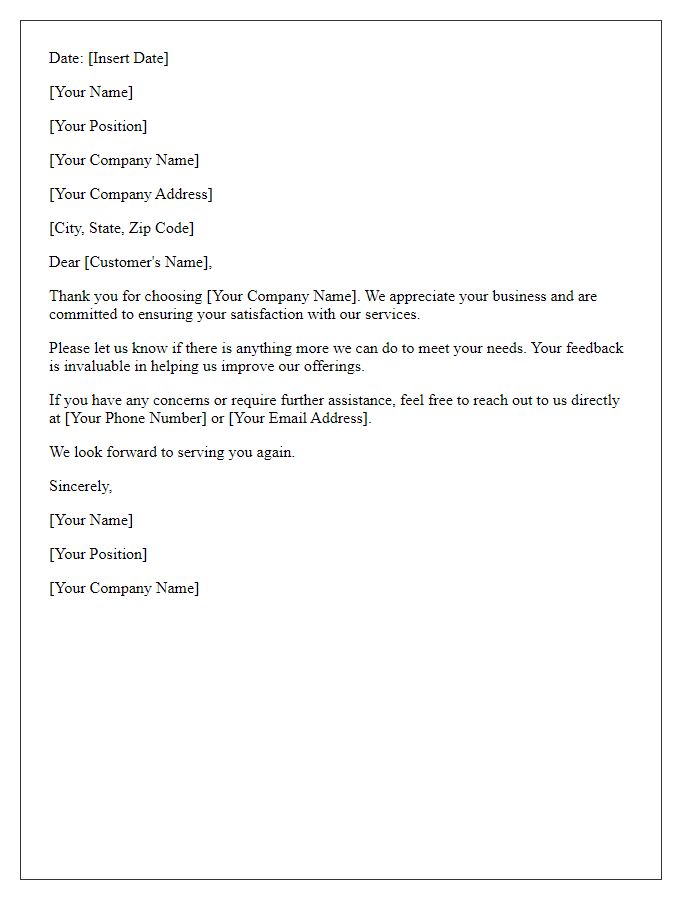 Letter template of service satisfaction assurance